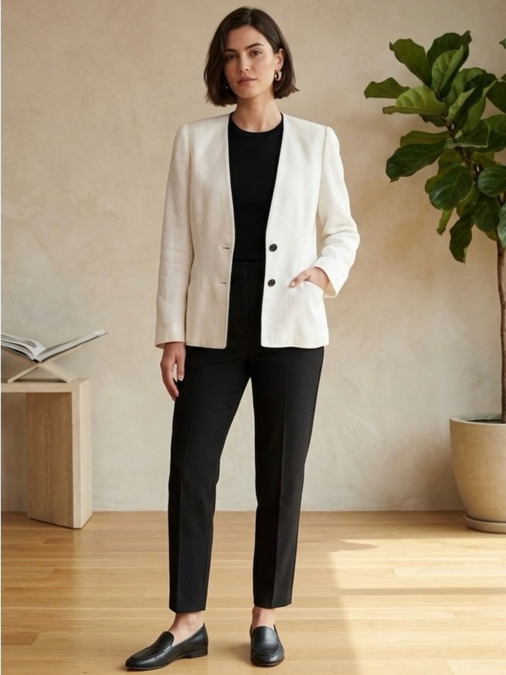 DIANE VON FURSTENBERG Cream Blazer with Black Trim SEE SIZE NOTE
